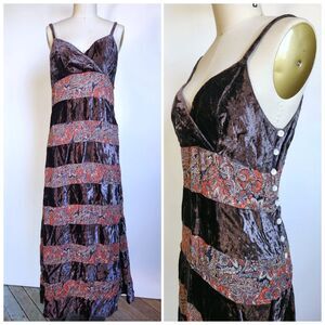 80s Velvet Maxi Dress Contempo Casuals Floral Floor Length Dress 80s 90s XS S